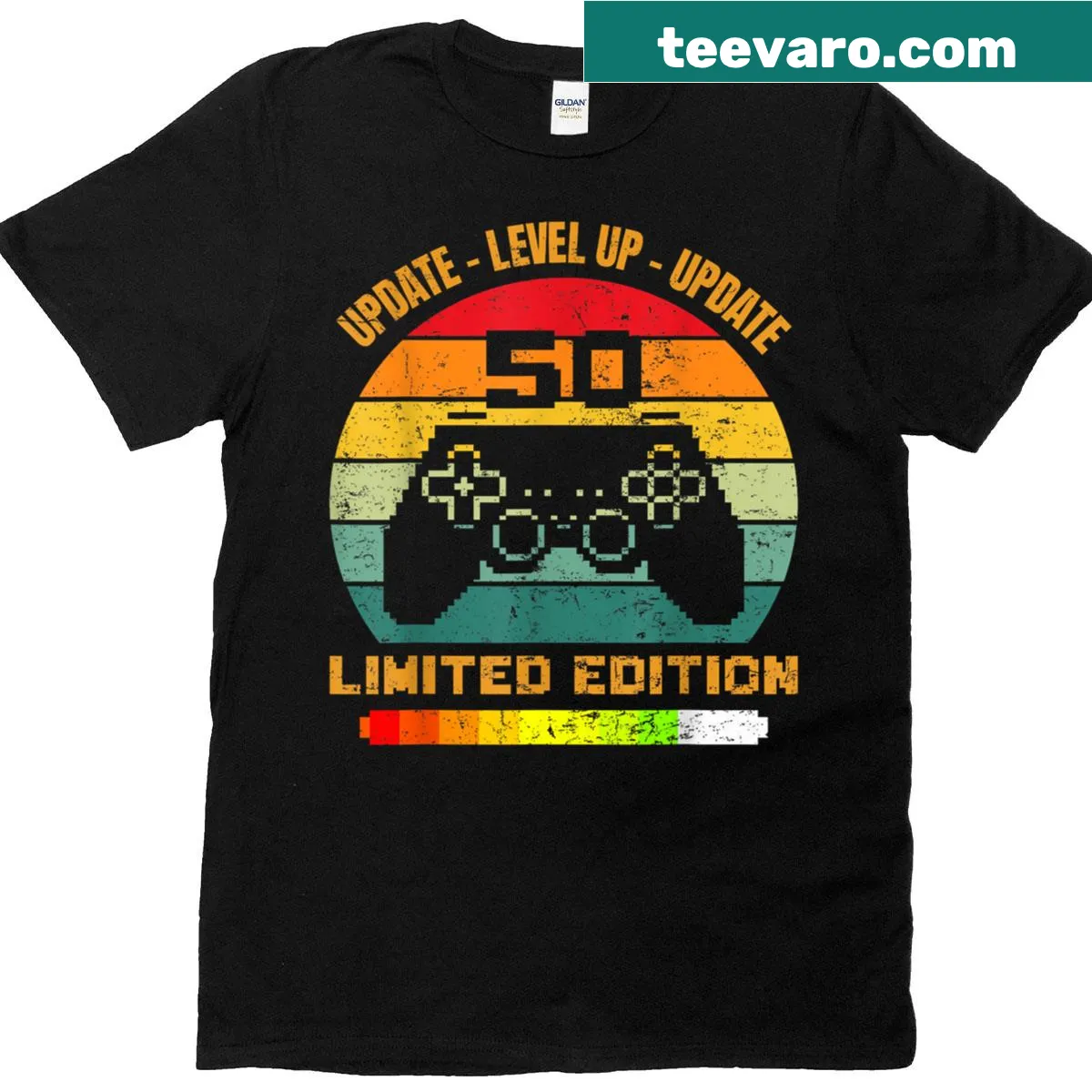 Retro gaming design with 'Level Up' text on a T-shirt — on a men's t-shirt