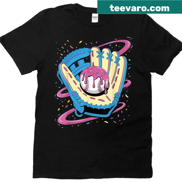 Playful melting ice cream and baseball glove graphic T-shirt