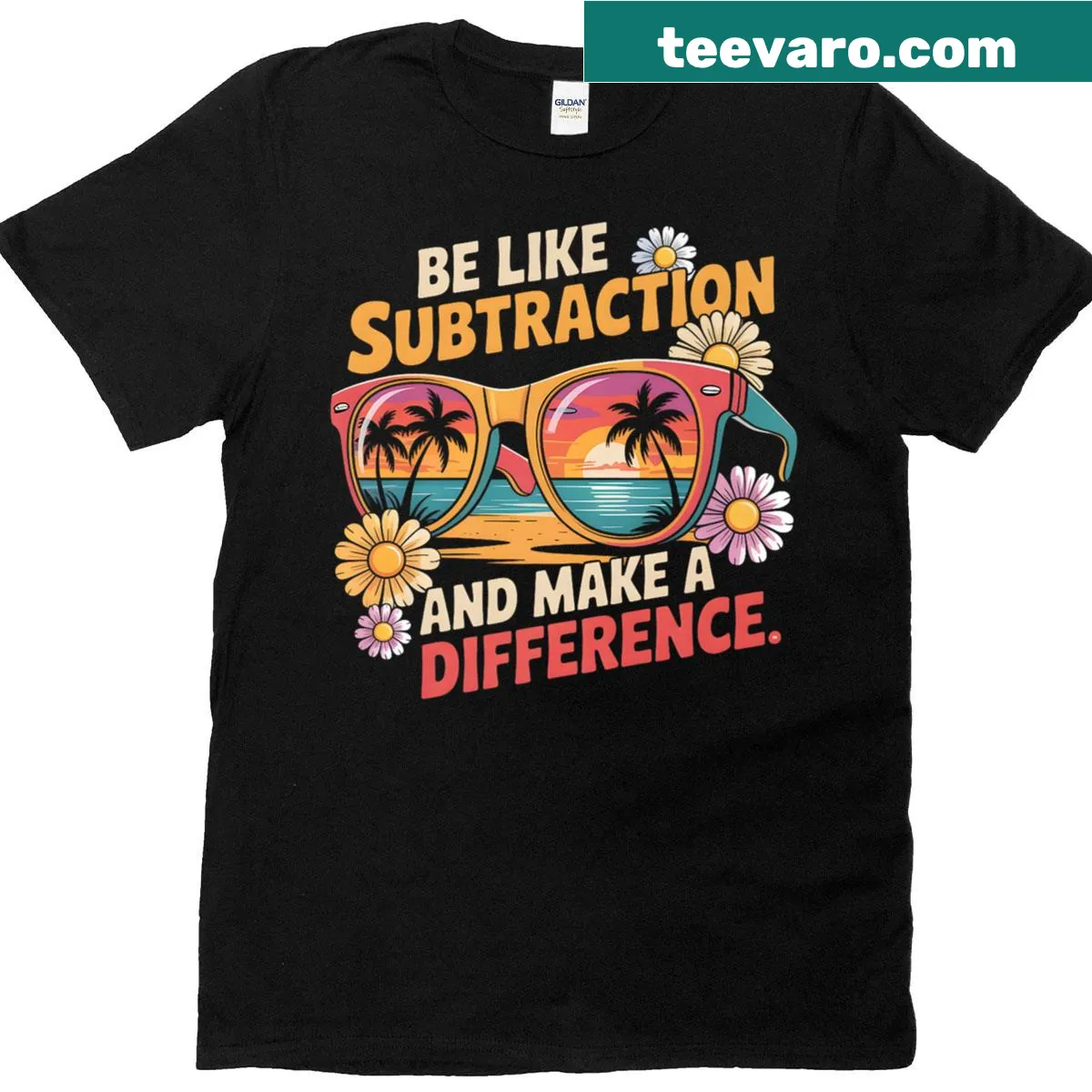 Funny math teacher t-shirt with the phrase 'Be Like Subtraction And Make A Difference' — on a men's t-shirt