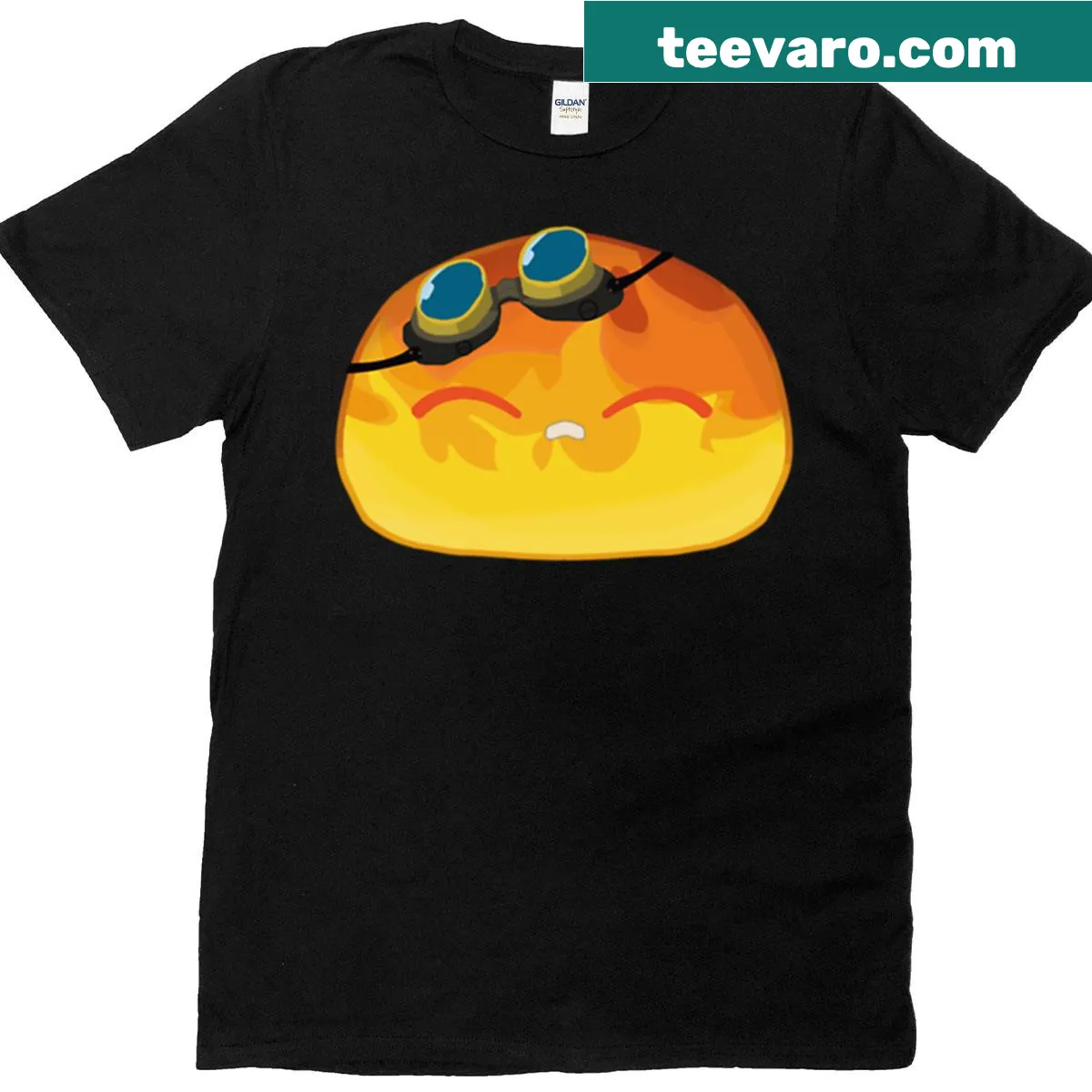 Cartoon T-shirt inspired by Genshin Impact featuring a slime character — on a men's t-shirt