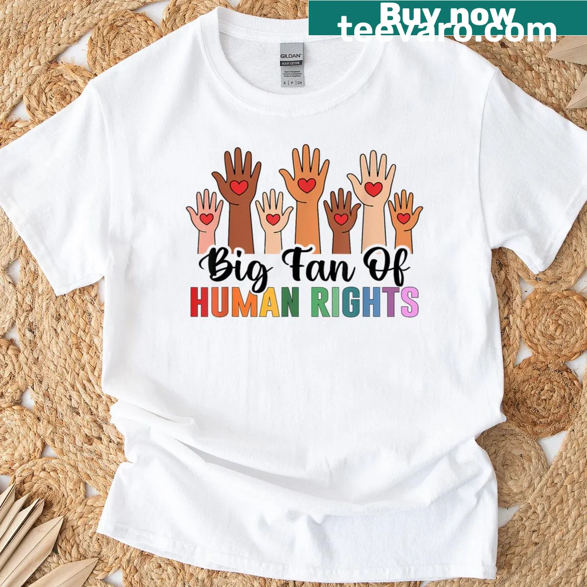 T-shirt advocating for human rights with bold text — on a men's t-shirt
