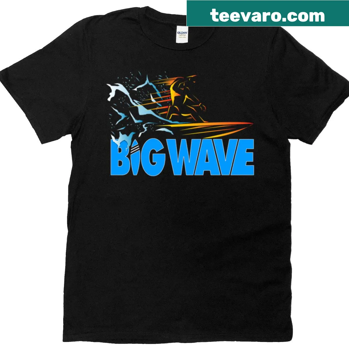 Bold surfing graphic T-shirt with big wave design — on a men's t-shirt
