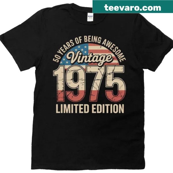 Nostalgic t-shirt for 1975 birthdays with classic typography