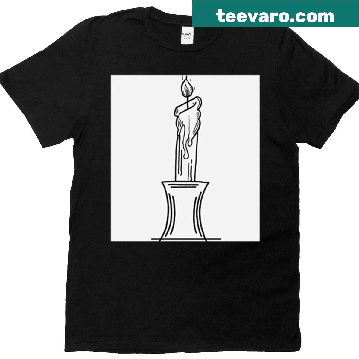 Minimalist T-shirt with a black and white candle silhouette — on a men's t-shirt