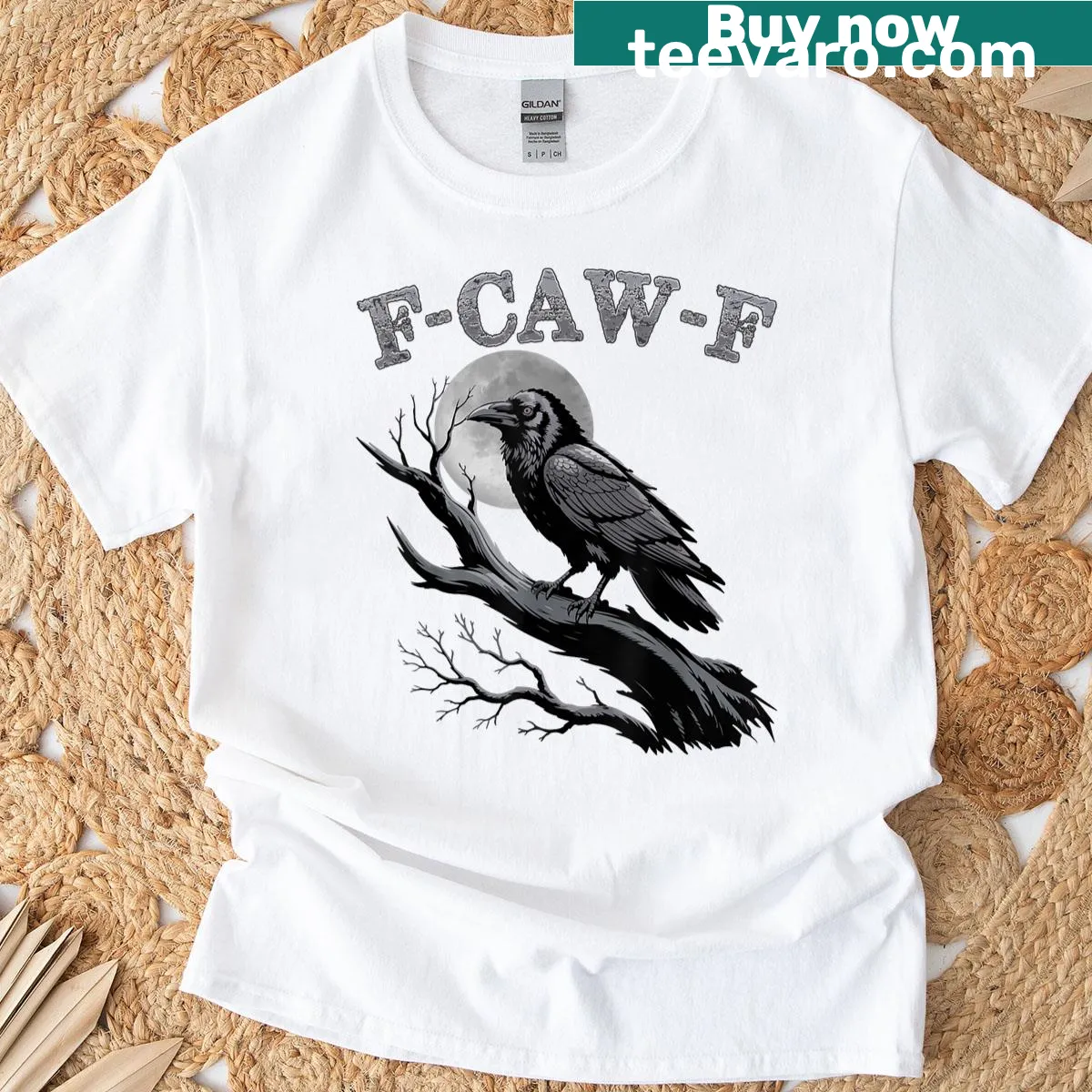 Gothic design featuring a crow and moon on a T-shirt — on a men's t-shirt