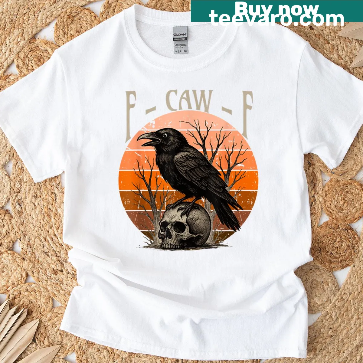 Gothic crow skull graphic with humorous text on T-shirt — on a men's t-shirt