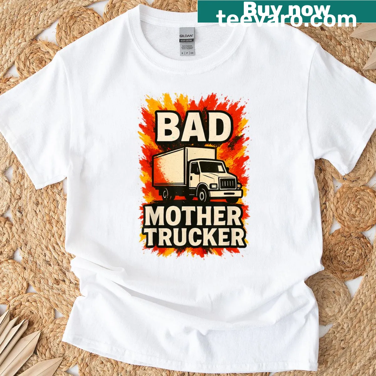 Bold emblem t-shirt celebrating truck driving with Bmt Hauling design. — on a men's t-shirt