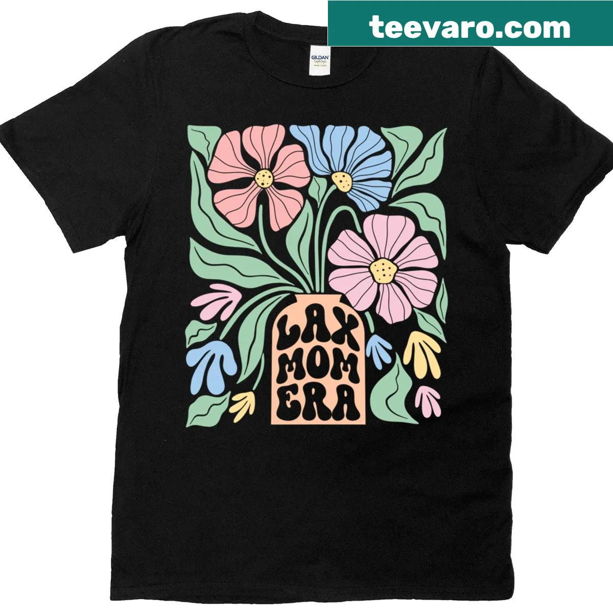 Lacrosse mom T-shirt with boho floral design and typographic phrase — on a men's t-shirt