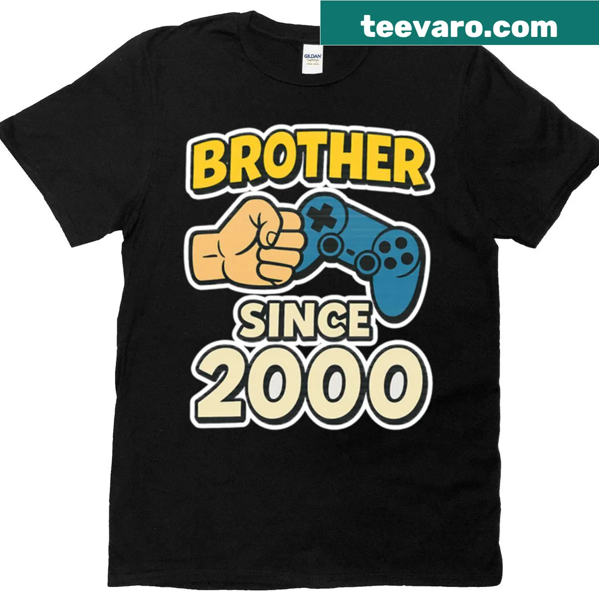 Retro gaming-themed t-shirt featuring a fist bump and controller graphic — on a men's t-shirt