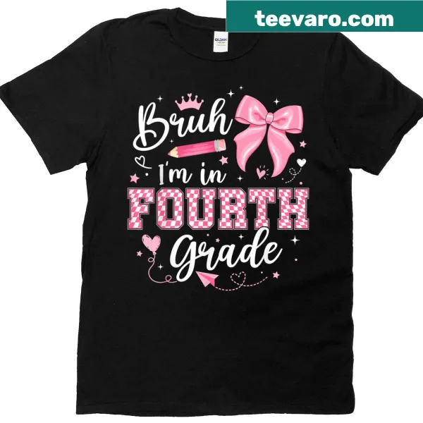 Coquette bow graphic on a fun girls' 4th-grade T-shirt