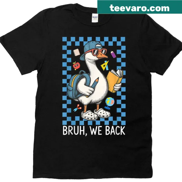 Retro back to school t-shirt featuring a humorous duck graphic and slogan.