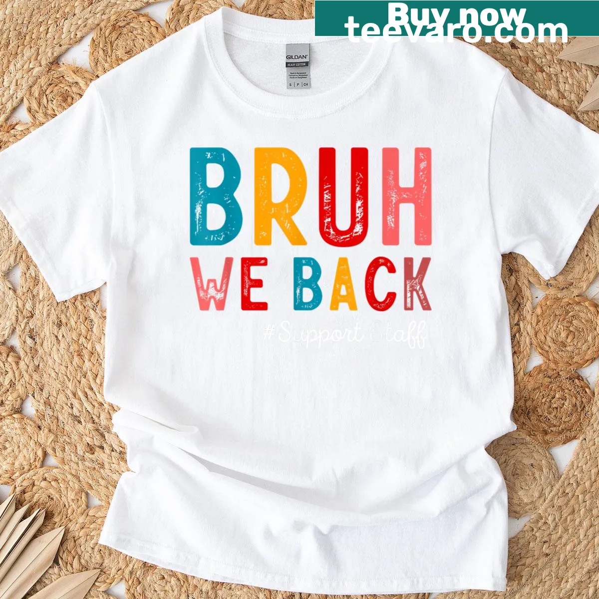 Teacher back-to-school t-shirt with 'Bruh We Back' typography — on a men's t-shirt