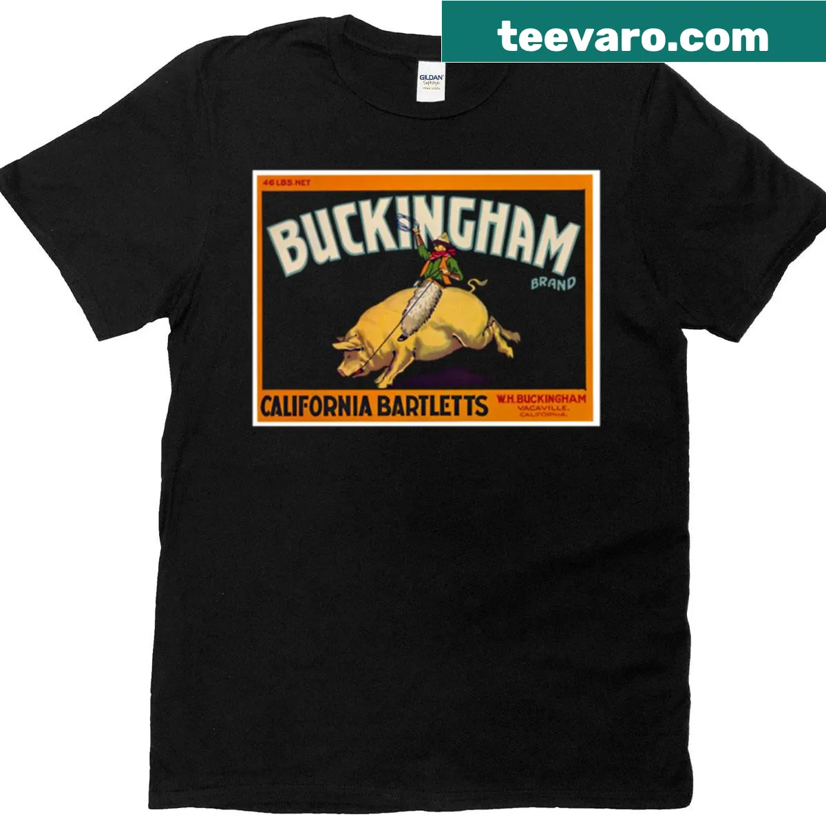 Charming pig and pears illustration on a farm-themed T-shirt — on a men's t-shirt