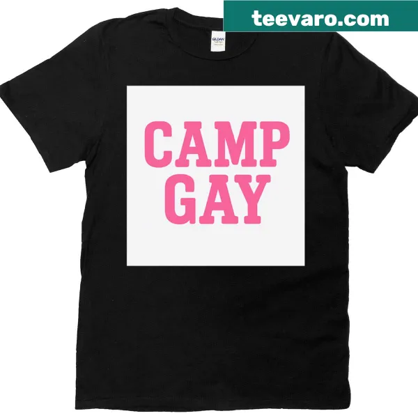 Playful typography shirt with 'Camp Gay' text