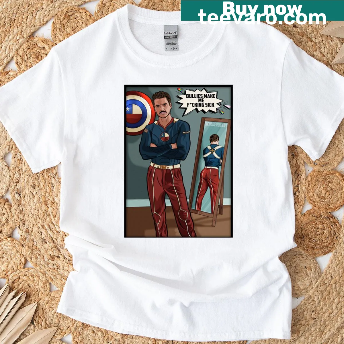 Cartoon design of Captain Chile on a T-shirt — on a men's t-shirt
