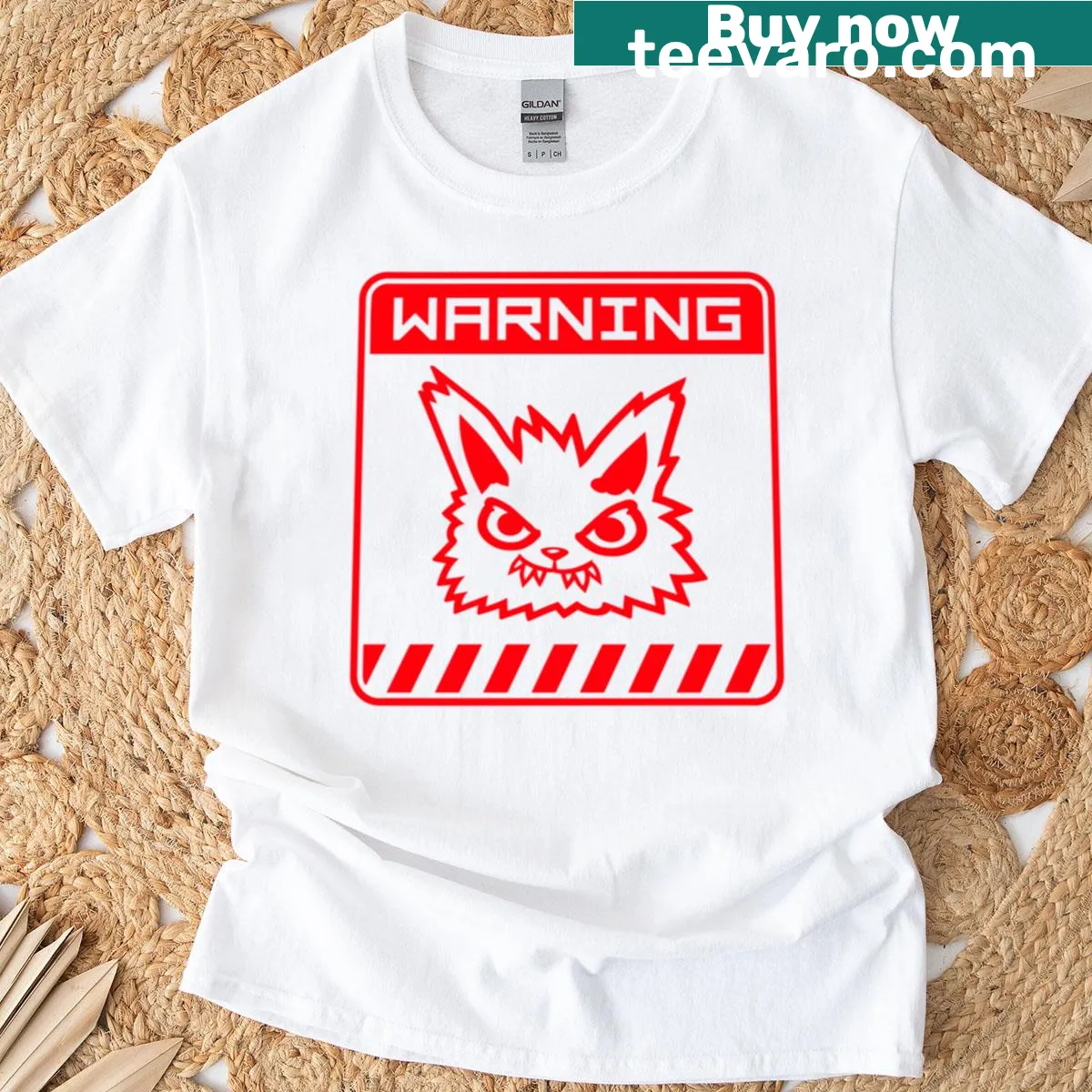 Warning sign design with an angry cat on T-shirt — on a men's t-shirt