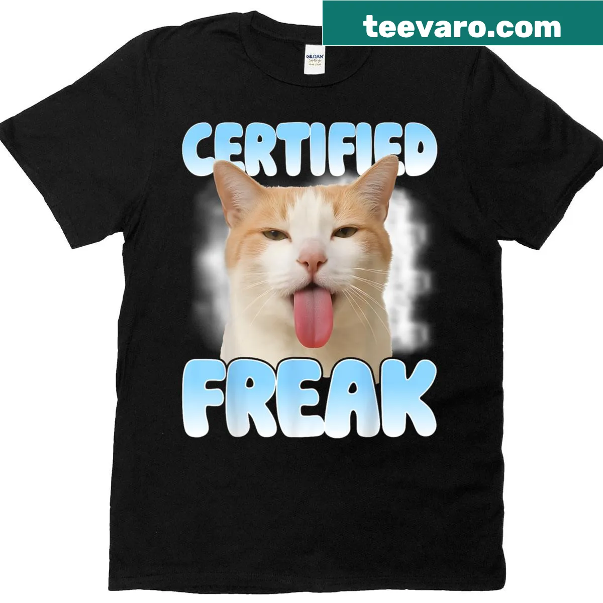 Funny cat meme graphic t-shirt with quirky text — on a men's t-shirt
