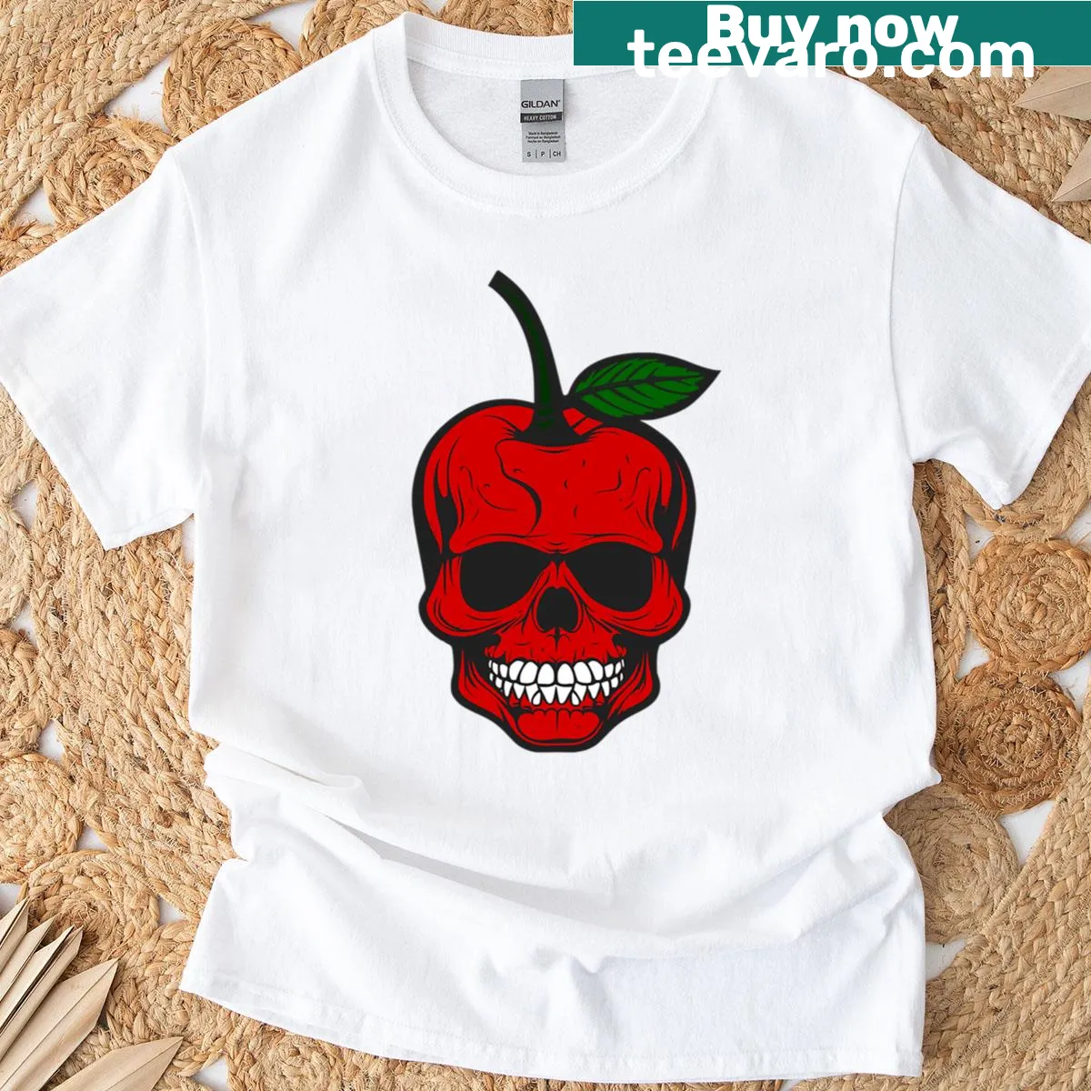 Sinister cherry skull skeleton design for Halloween — on a men's t-shirt