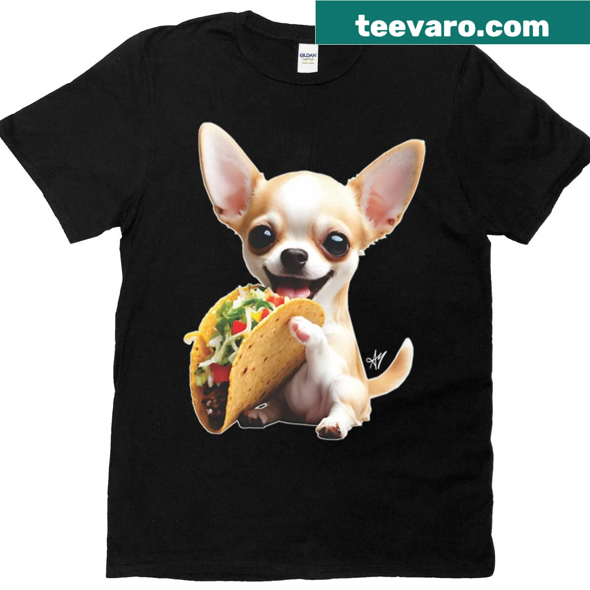Funny t-shirt with a chihuahua and taco illustration — on a men's t-shirt