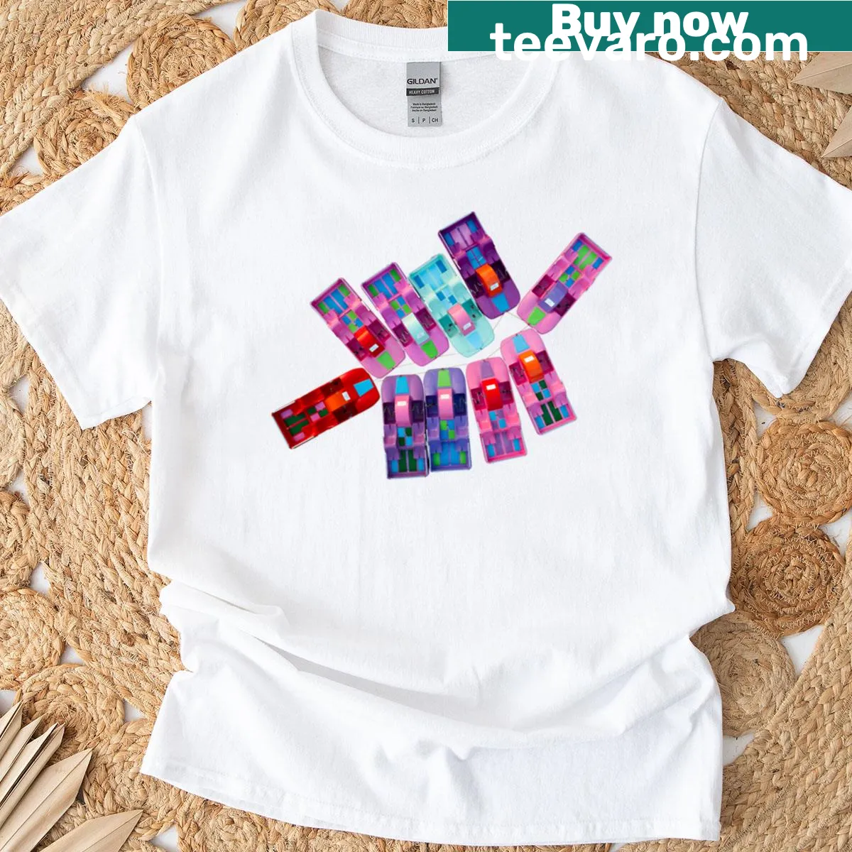 Illustration of colorful toy boats for playful spirit — on a men's t-shirt