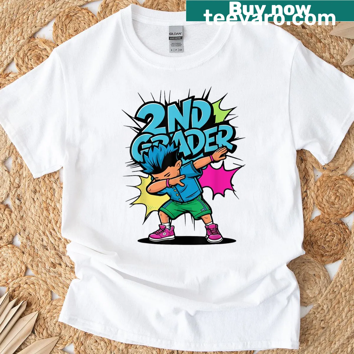 Cartoon style 2nd grader dabbing on t-shirt — on a men's t-shirt