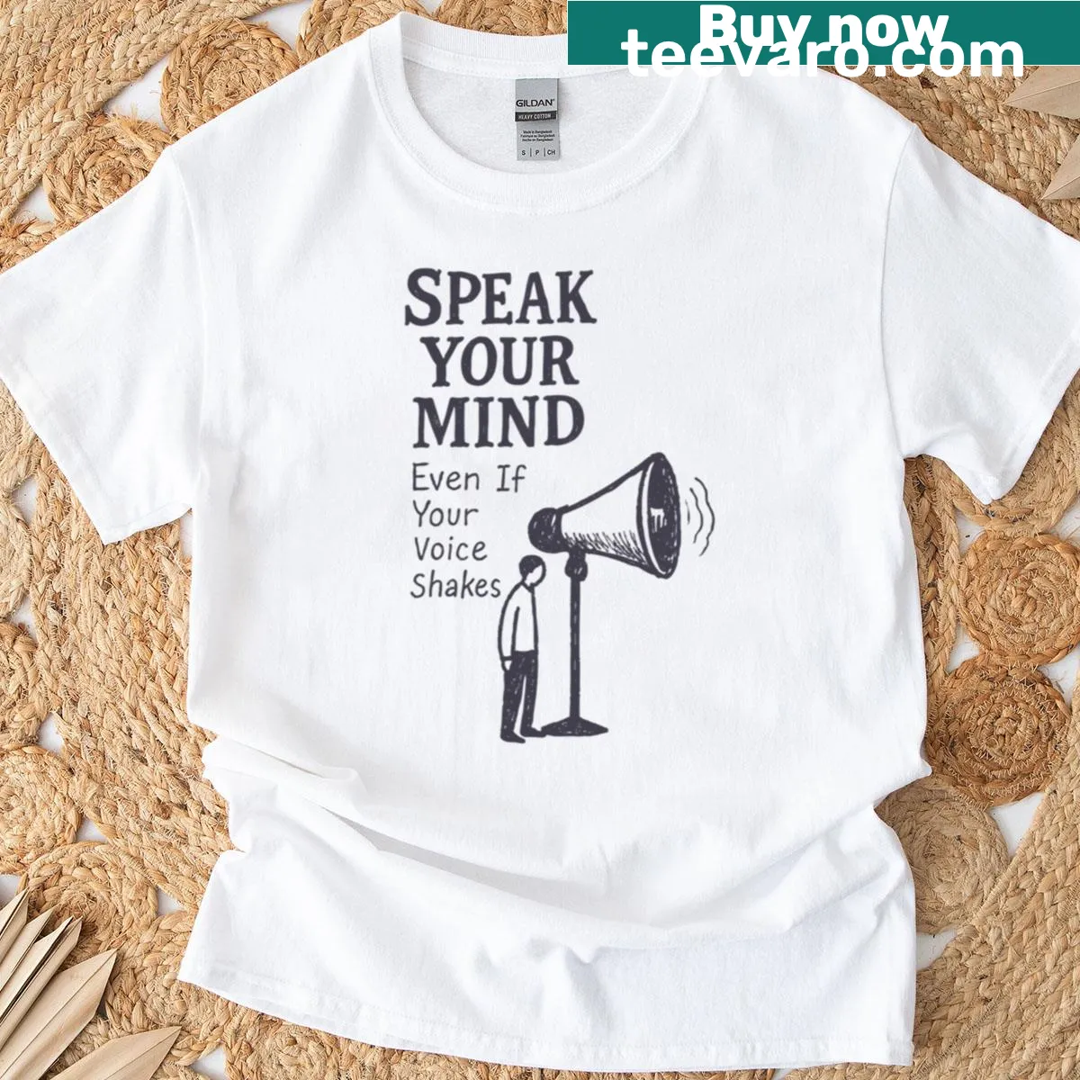 Minimalist T-shirt with the phrase 'Courage to Speak' — on a men's t-shirt