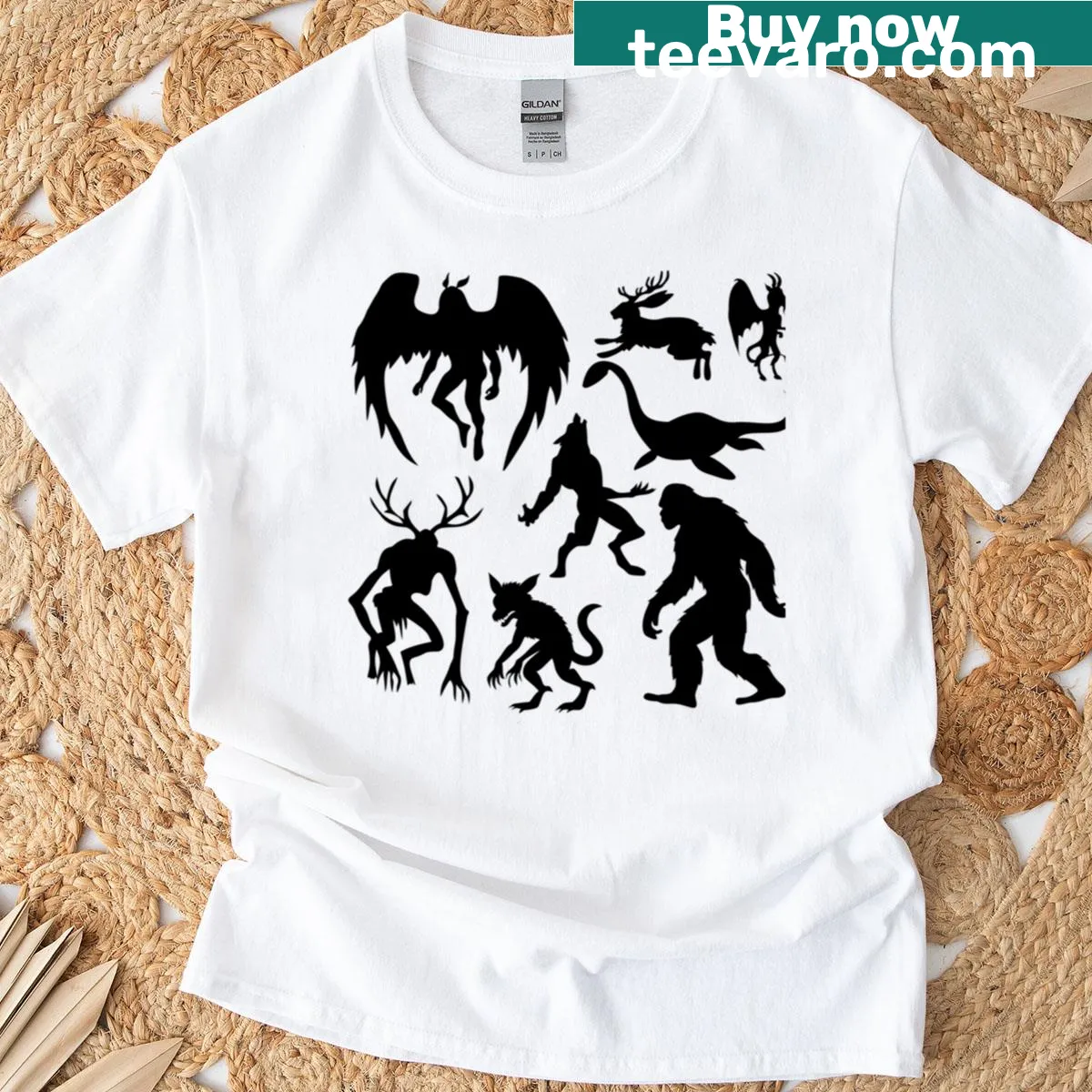 Silhouette of a cryptid creature on t-shirt — on a men's t-shirt