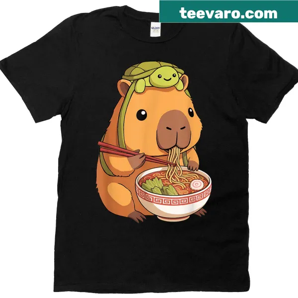 Kawaii capybara and turtle in ramen bowl for kids