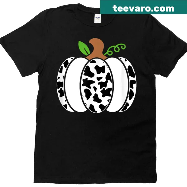 Cartoon cow dressed as a pumpkin on a t-shirt