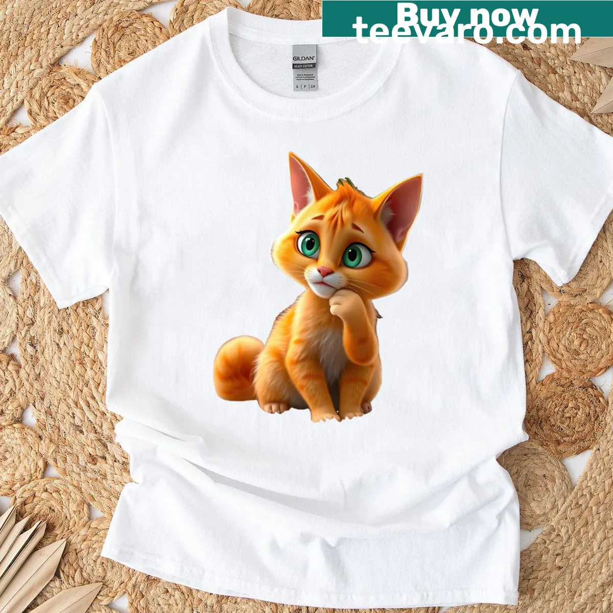 Illustration of a thoughtful cat on a t-shirt — on a men's t-shirt