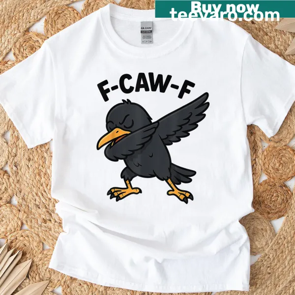 Cartoon crow mid-dab with humorous text