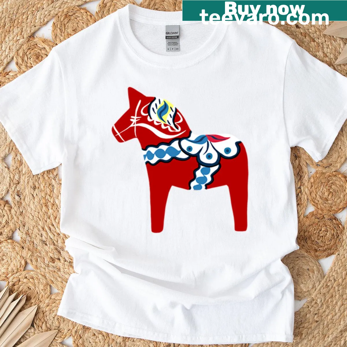 Illustrated Dala horse design on a t-shirt — on a men's t-shirt