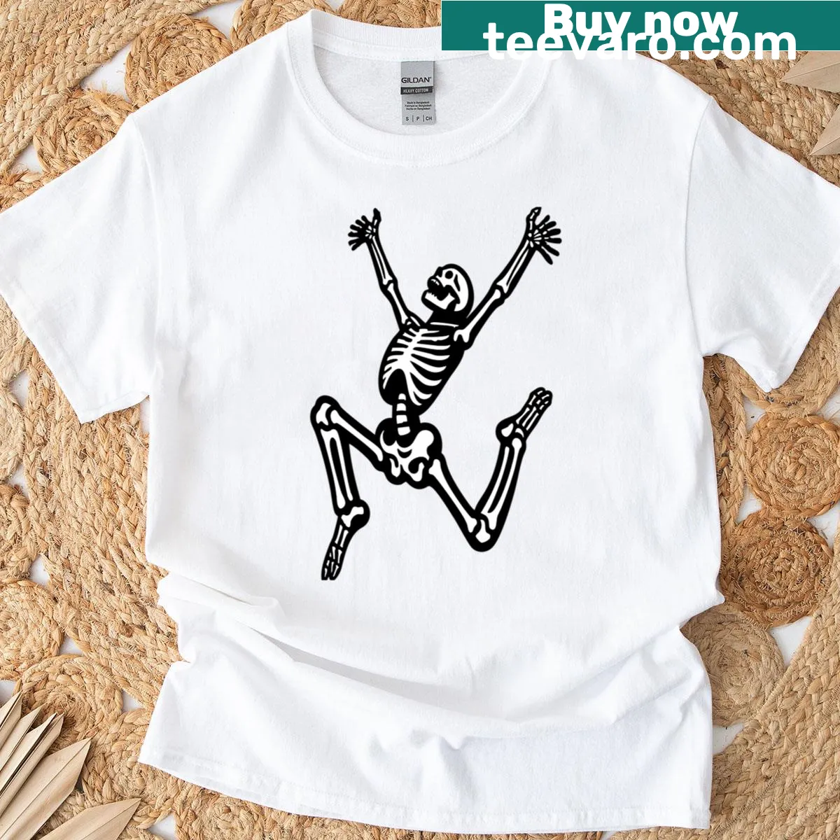 Funny dancing skeleton design on a Halloween t-shirt — on a men's t-shirt