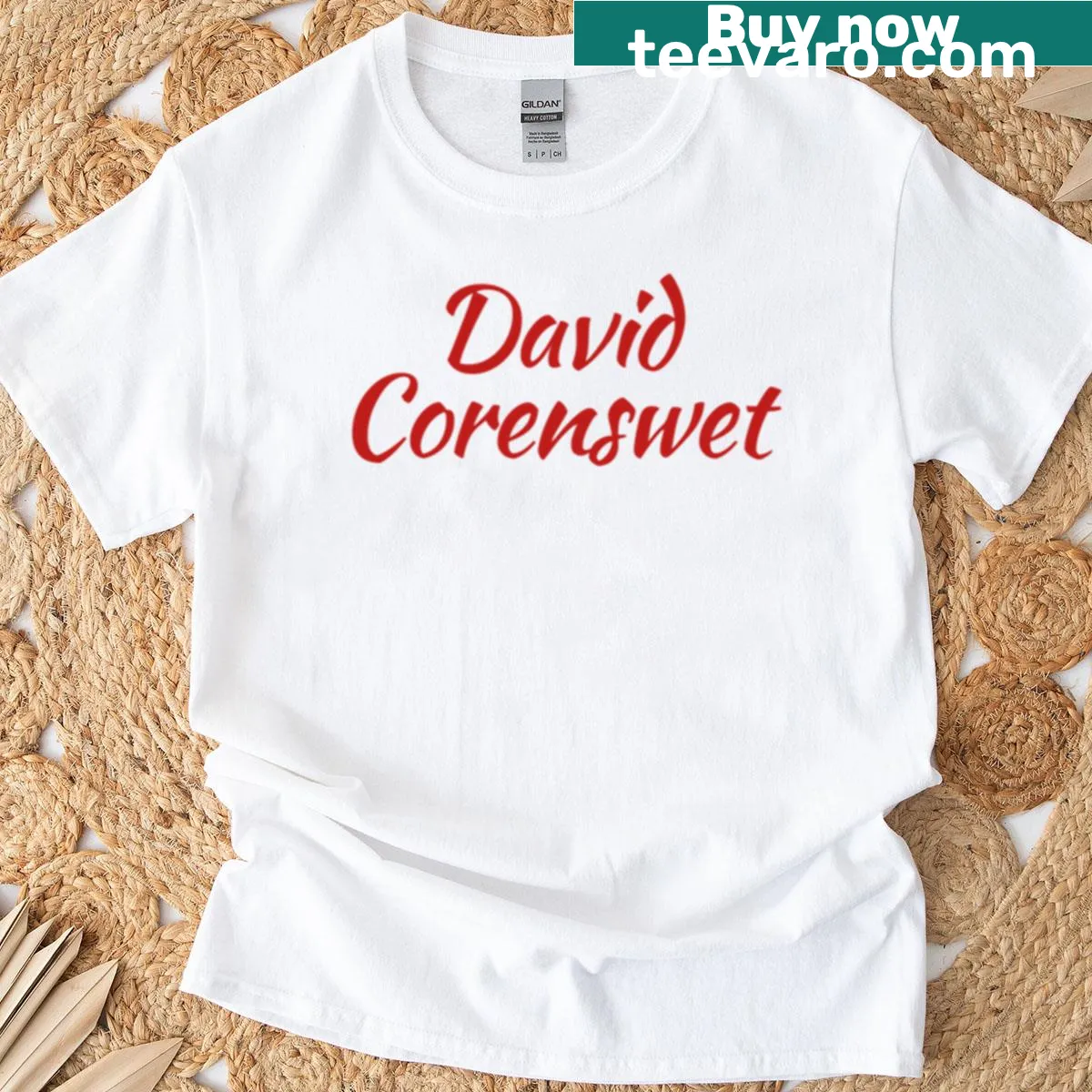 Minimalist typography design featuring David Corenswet's name — on a men's t-shirt