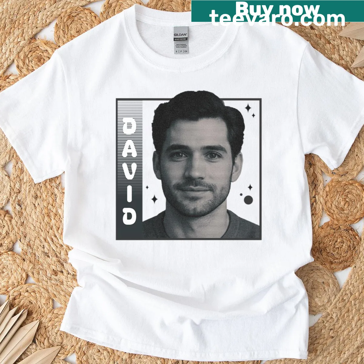 Retro art design of David Corenswet on a t-shirt — on a men's t-shirt