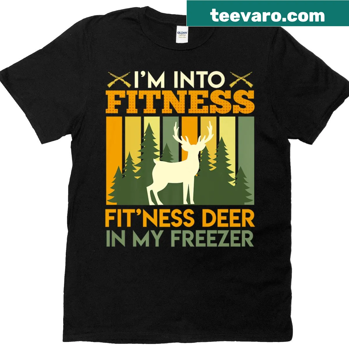 Funny hunting t-shirt about fitness and deer — on a men's t-shirt