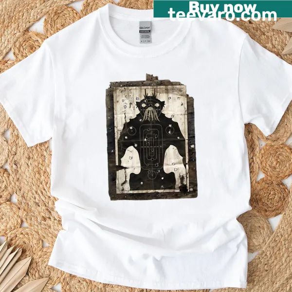 Sci-fi T-shirt with alien target graphic in a dystopian setting