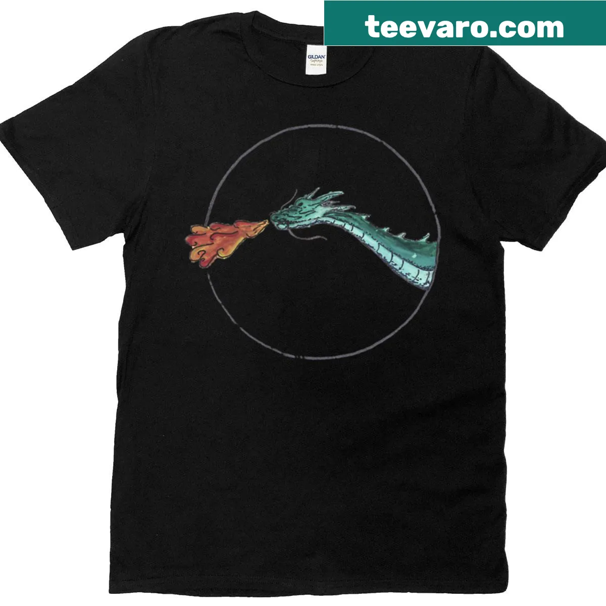 T-shirt featuring a silhouette of a dragon in a circle — on a men's t-shirt