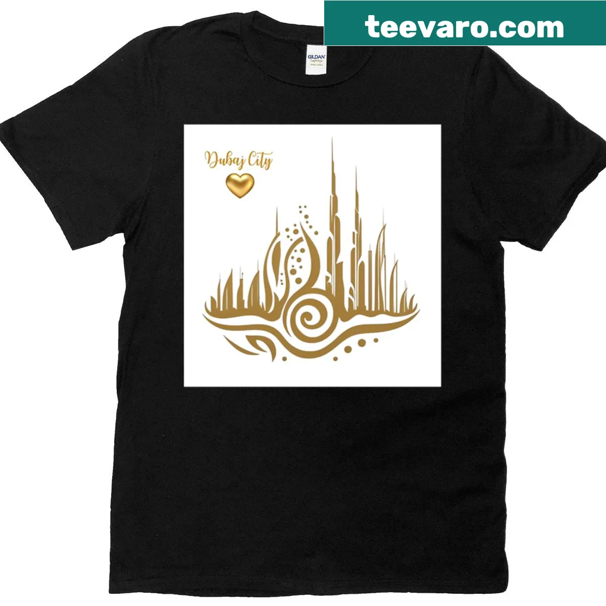 Abstract illustration of Dubai skyline on t-shirt — on a men's t-shirt