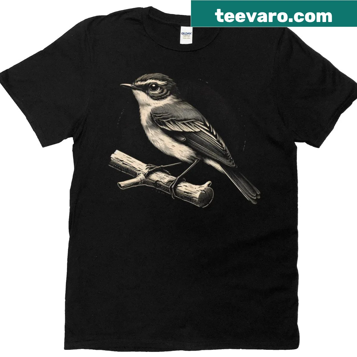 Illustration of a dusky-capped flycatcher on a t-shirt — on a men's t-shirt