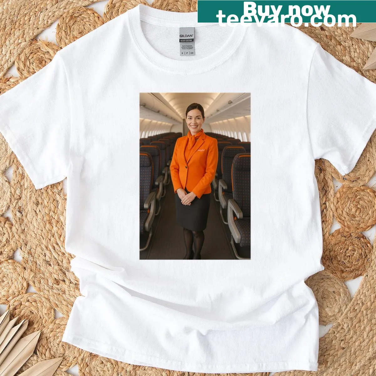 Easyjet themed t-shirt promoting cabin confidence — on a men's t-shirt