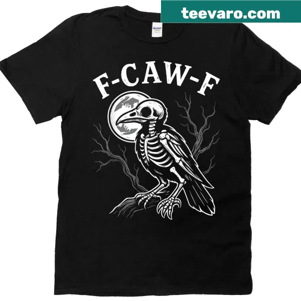 Gothic T-shirt with skeleton crow, moon, and funny text