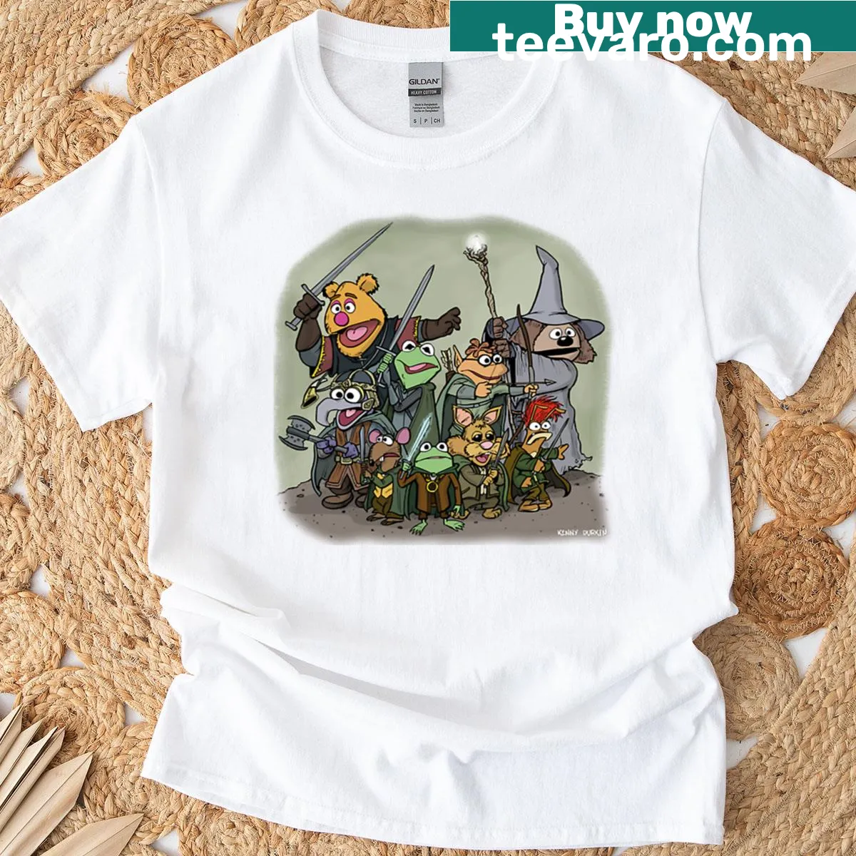 Humorous T-shirt featuring Muppets and a fellowship-themed slogan — on a men's t-shirt