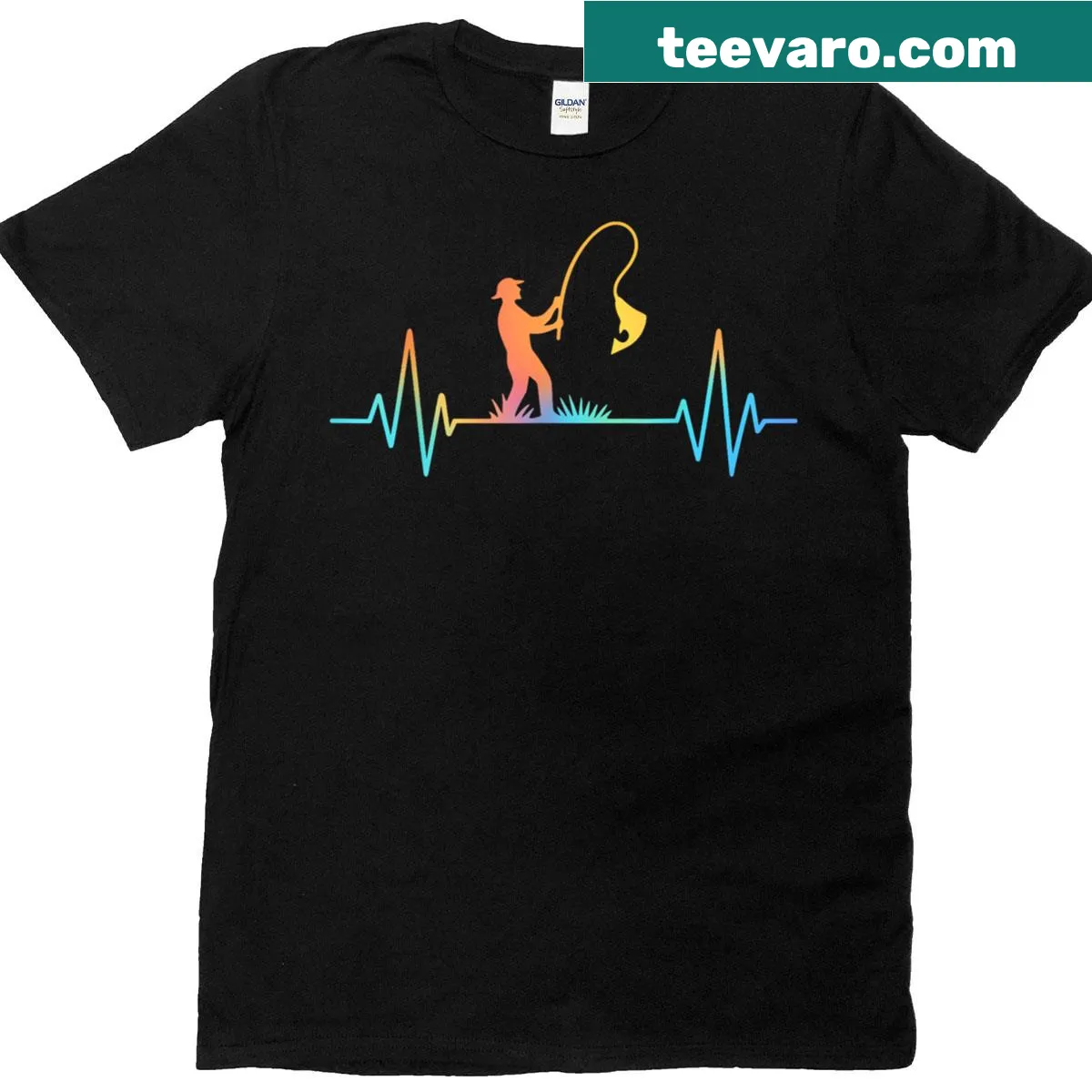 Funny fishing heartbeat graphic T-shirt for fishing lovers. — on a men's t-shirt