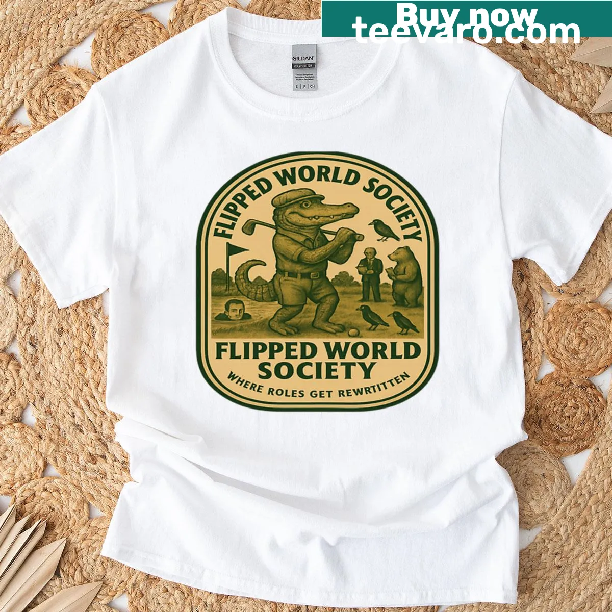 Official Flipped World Society logo on a T-shirt — on a men's t-shirt