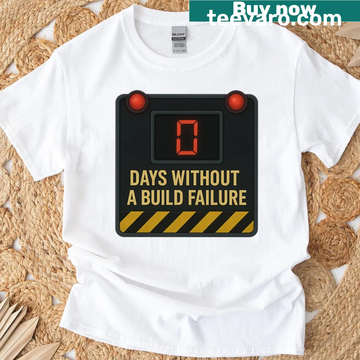 T-shirt with '0 Days Without A Build Failure' humorous text design — on a men's t-shirt