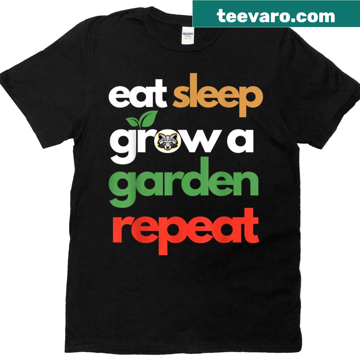 Raccoon graphic with text about gaming and gardening — on a men's t-shirt