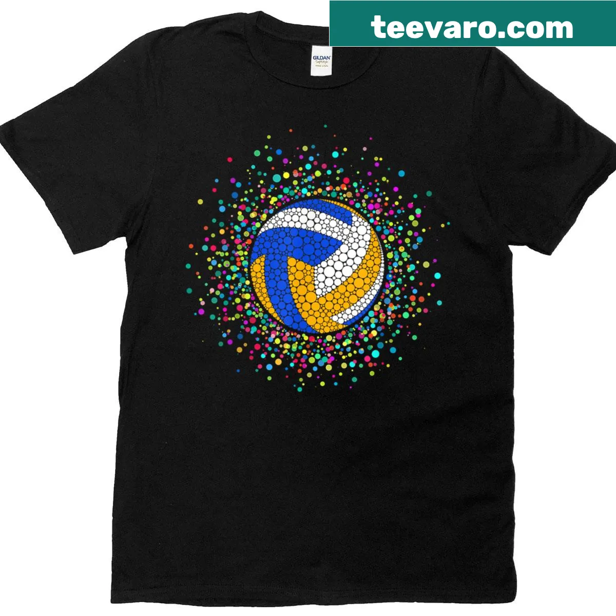 T-shirt with polka dots and volleyball-themed graphic — on a men's t-shirt
