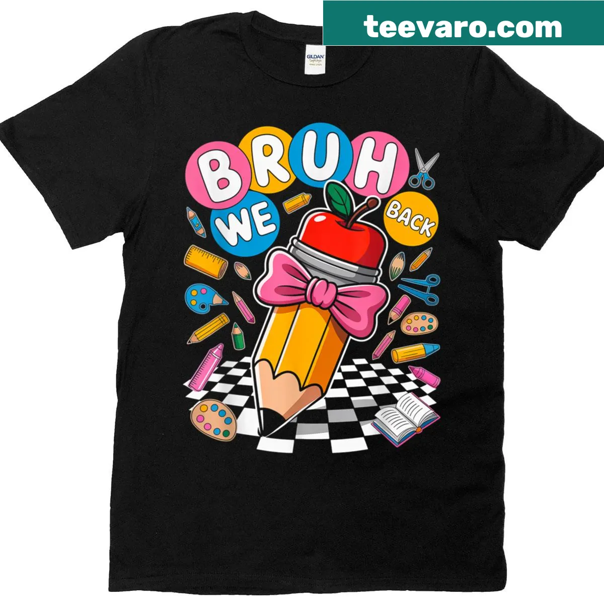 T-shirt with a funny quote 'Bruh We Back' in pencil art style — on a men's t-shirt