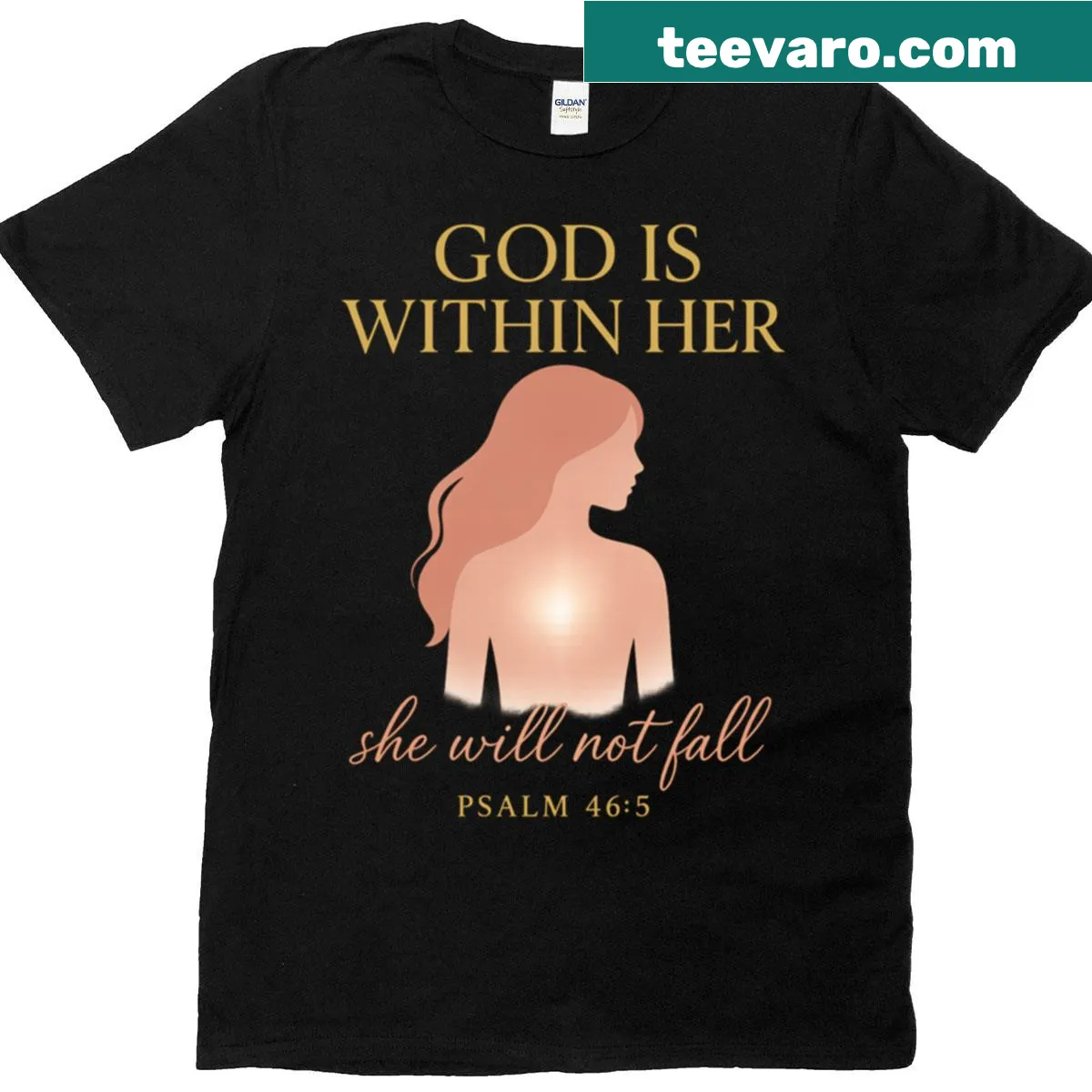Inspirational t-shirt with the phrase 'God Is Within Her' — on a men's t-shirt